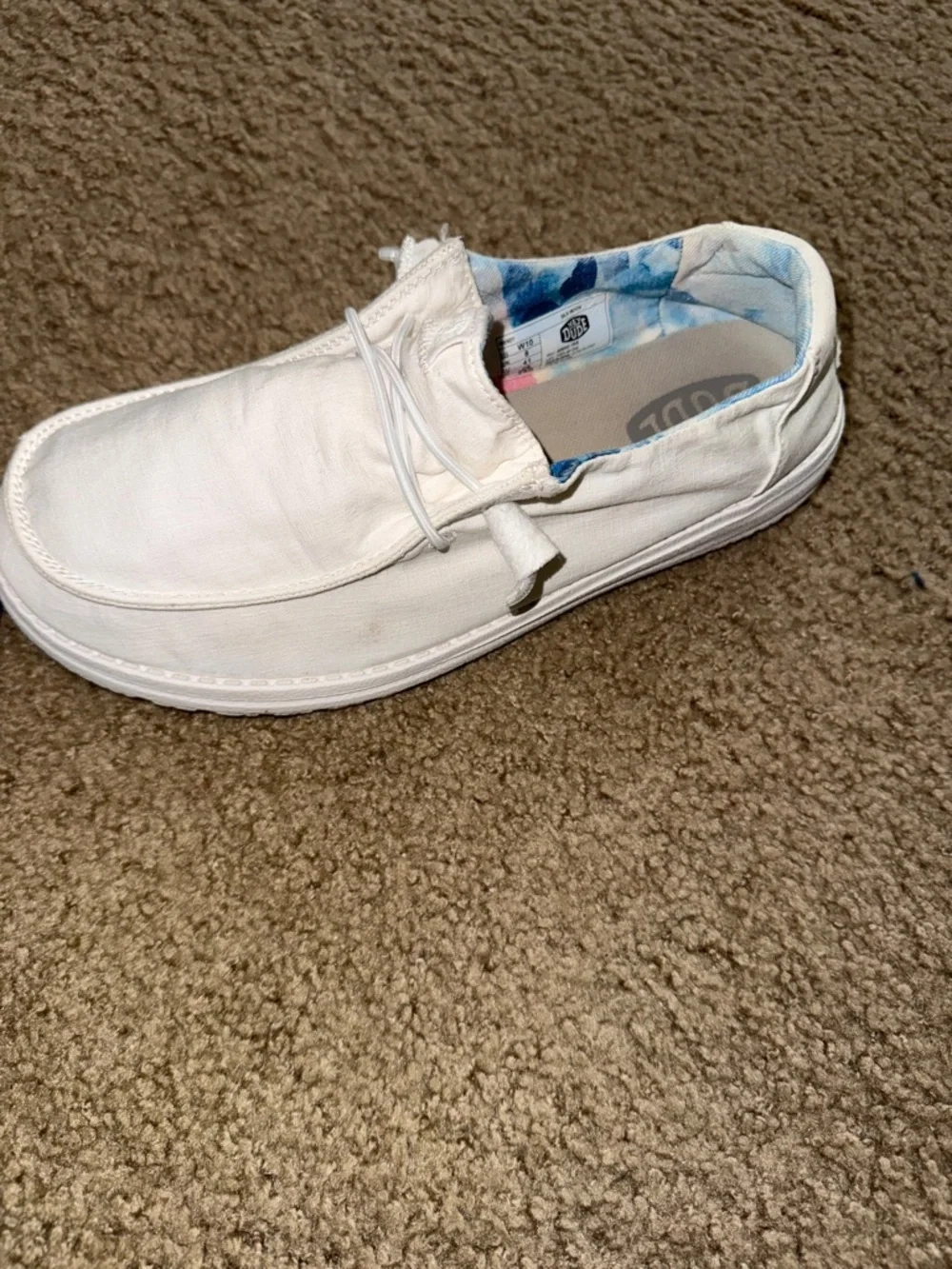 Hey Dude Women’s White Slip-On Sneakers with Blue Inner Pattern - Picture 6 of 13